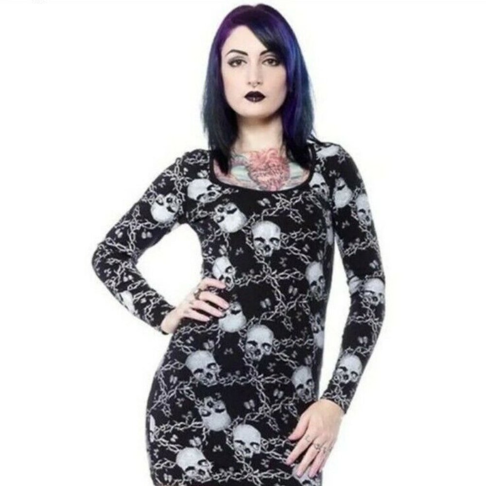 Black and White Skulls Dress Long Sleeve